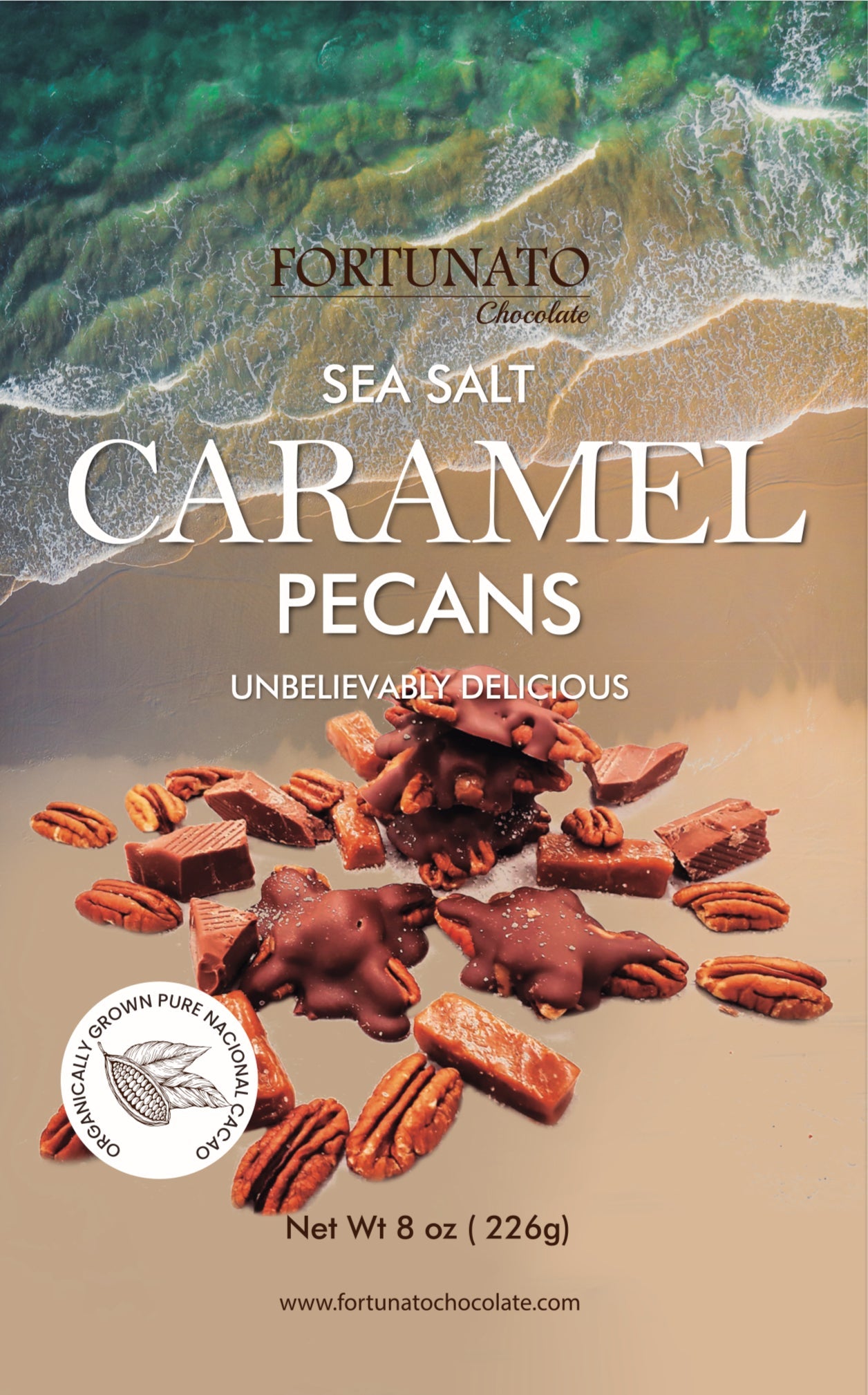 Fortunato Sea Salt Caramel Pecans | With Organic Peruvian cacao