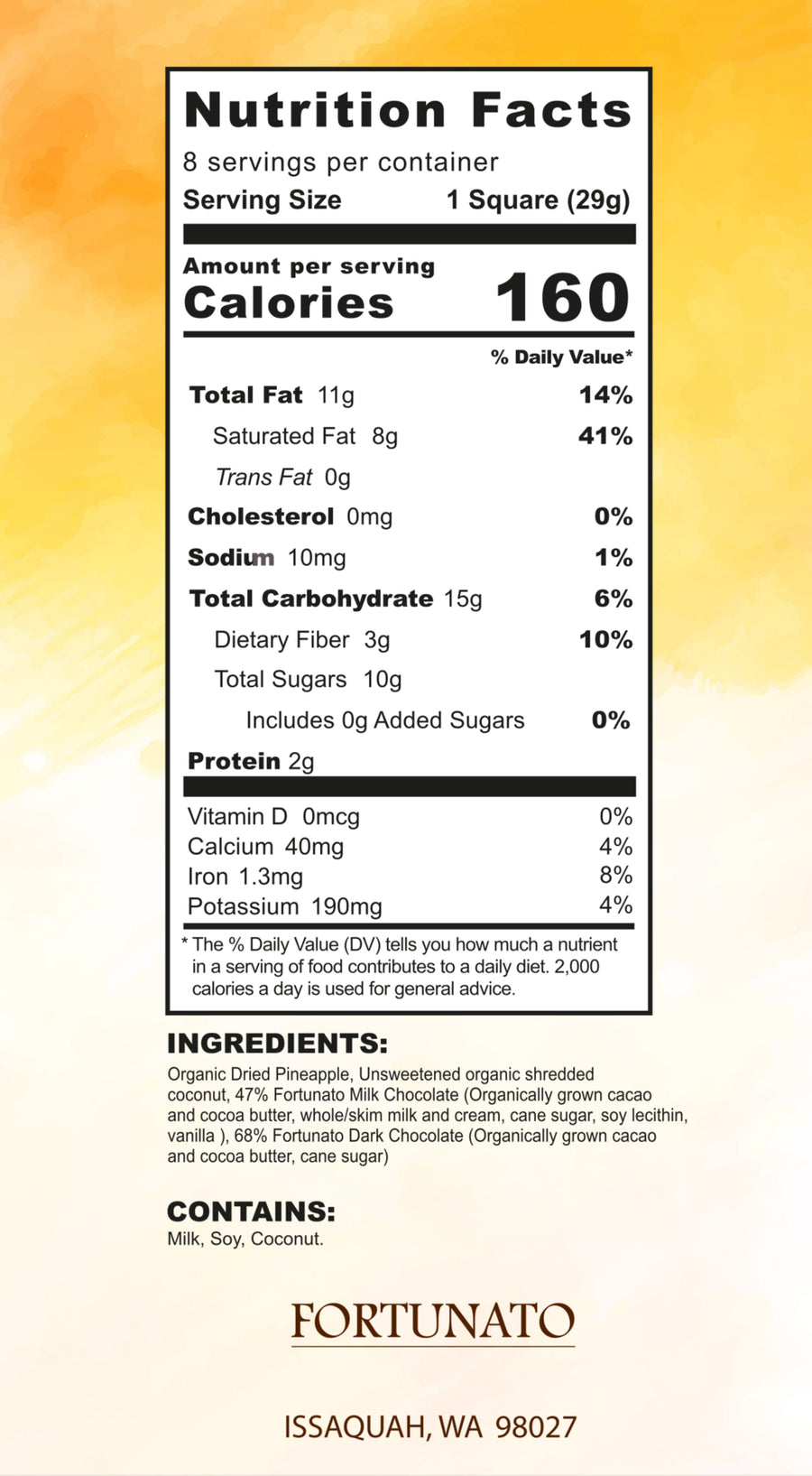 Fortunato Coconut Pineapple 47% Milk Chocolate Squares