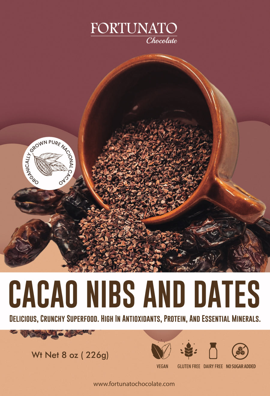 Fortunato Cacao Nibs & Dates - SHIPS PERFECTLY IN HOT WEATHER