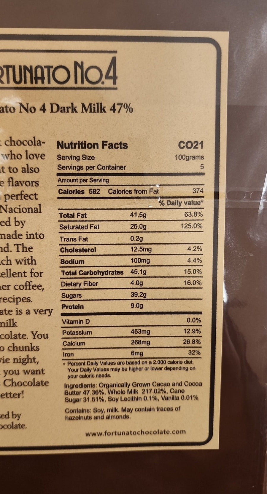Fortunato No. 4 Dark Milk Chocolate 47% 1.1 Pound Bar